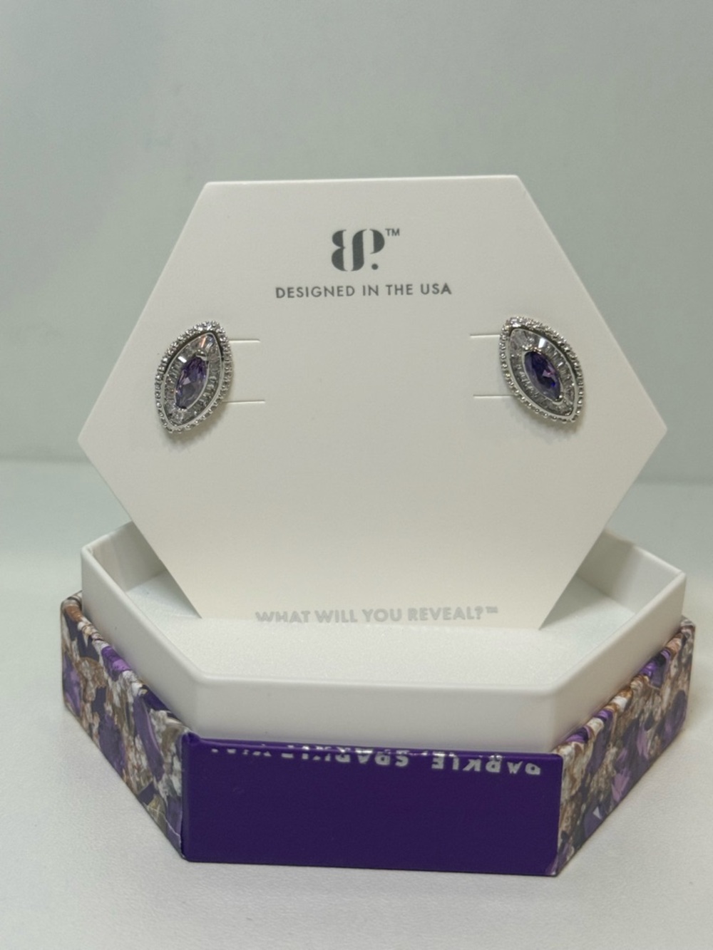 BP Amethyst Marquise Halo Stud Earrings - “Feathered Hopes” ER47280